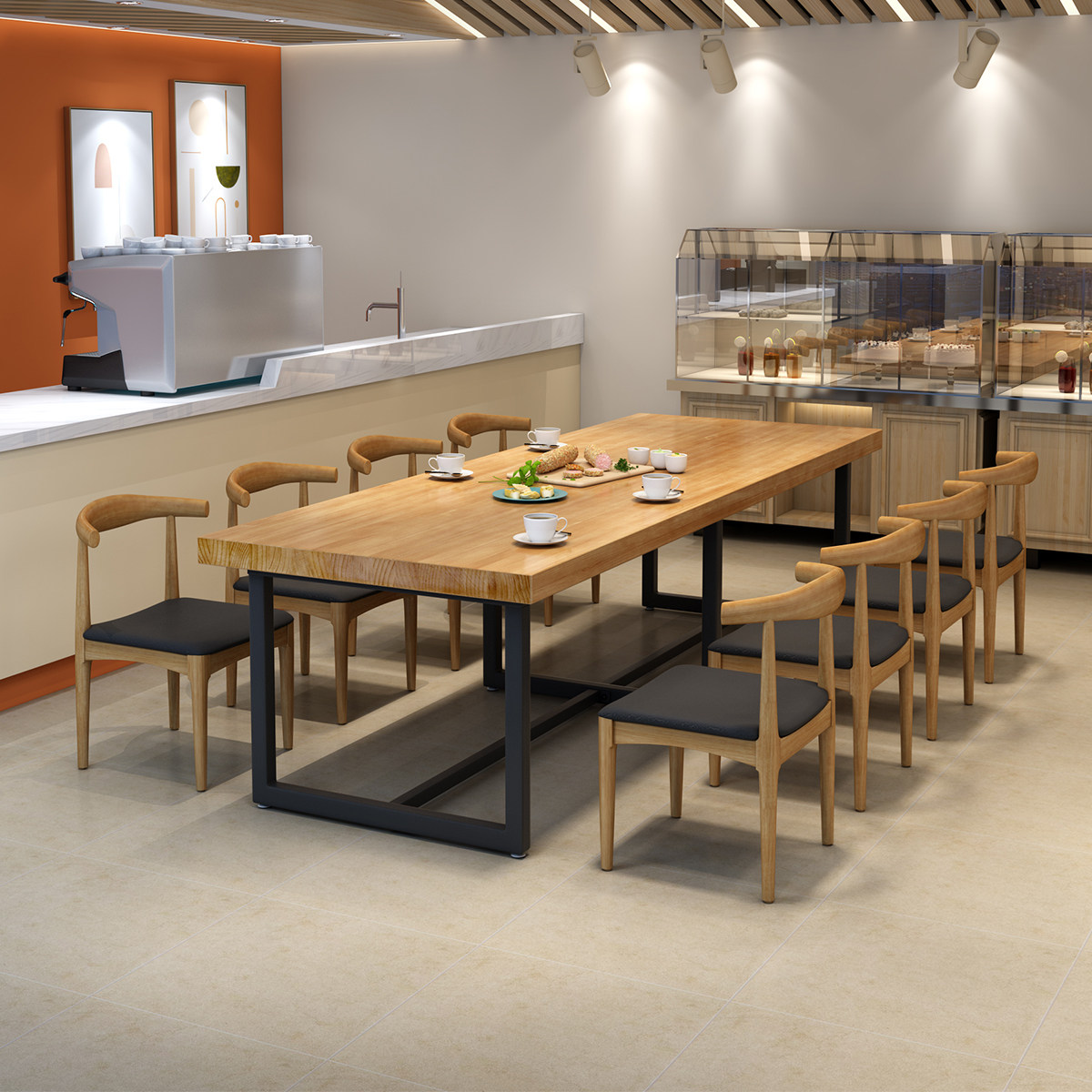 Simple modern loft large conference table computer long table iron wood multi-person desk negotiation table and chair combination