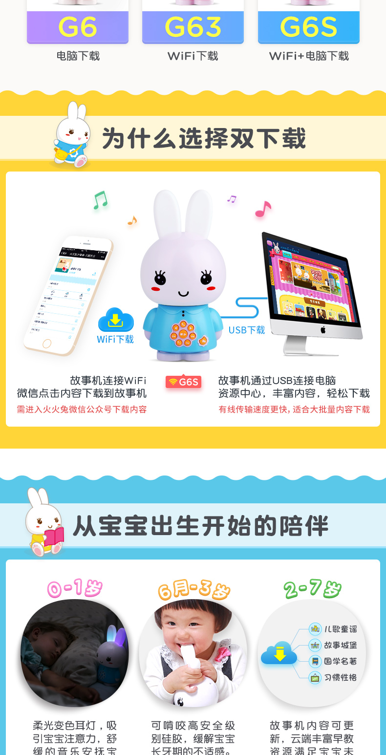 Lửa thỏ G6 giáo dục sớm máy câu chuyện máy thông minh WiFi bé sơ sinh đồ chơi trẻ em MP3 có thể sạc lại tải về cửa hàng đồ chơi
