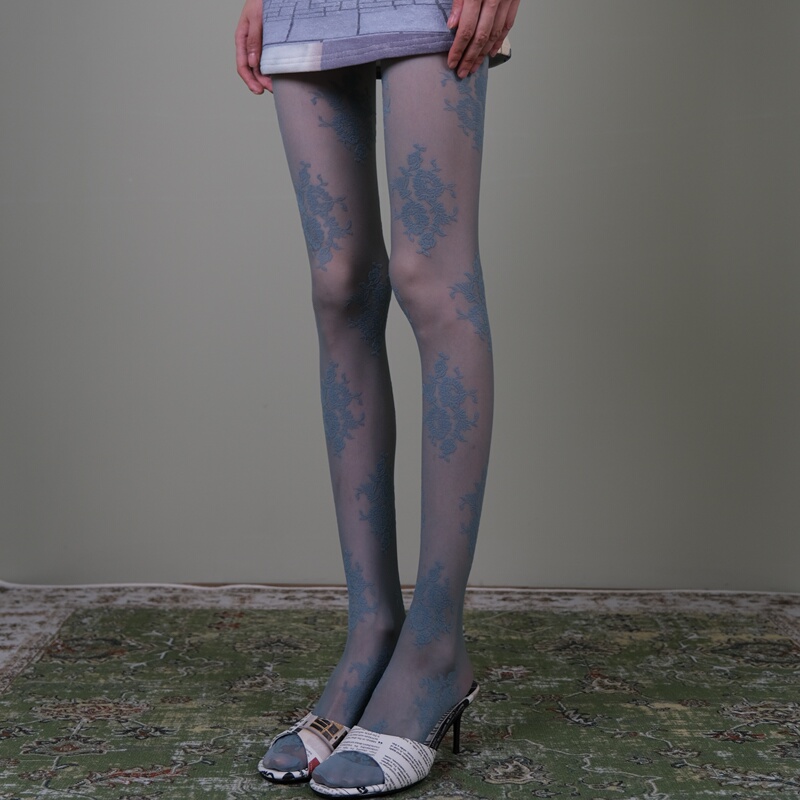 Xiling [Blue Patterned Stockings for Women] Elegant Vintage Style Paired with Artistic High Heels Trendy Socks