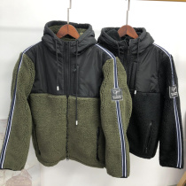 Tide brand foreign trade cattle goods autumn and winter fleece thickened mens fleece lamb fleece contrast color stitching jacket hooded top