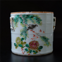 Fang = Yanshi Shallow Magenta Colorful Flowers Bird Pen Holder Porcelain ceramic Porcelain Art Collection