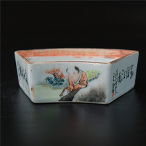 Incense=Luo shallow Jiangcai landscape character corner plate Whole product porcelain porcelain literati porcelain art collection