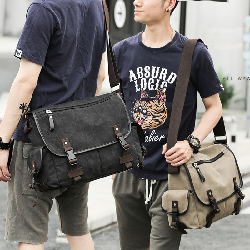 Single shoulder bag Men's satchel canvas Large men's slanted satchel Men's bag Bag Shoulder Bag student Bag Large Capacity Diagonal Satchel Bag