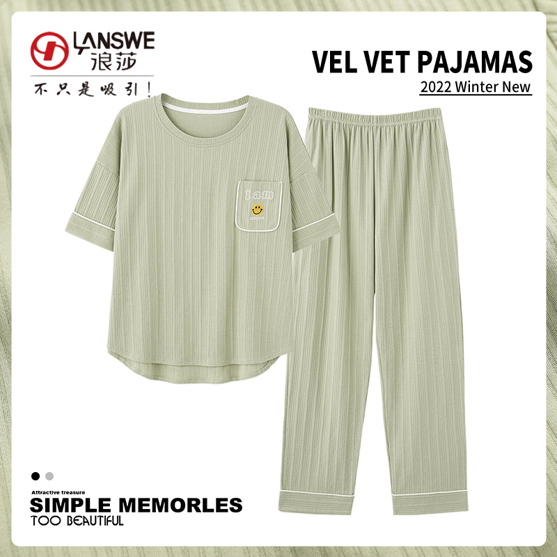 Summer New Pajamas Lady Pure Cotton Short Sleeves Long Pants Thin Korean Version Casual Home Suit Two Style Suits External Wear