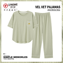 Summer new sleepwear ladies pure cotton short sleeves Long pants thin Korean version casual Home clothes Two suits can be worn outside