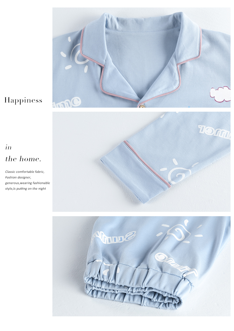 Phiên bản Hàn Quốc của bộ đồ ngủ dài trẻ trung cotton kích thước lớn, đồ ngủ nam có thể mặc ve áo phù hợp với mùa xuân và mùa thu đồ lót nam đẹp