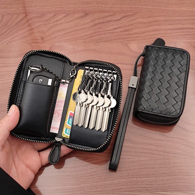 Genuine leather goat leather multifunction key bag men's car key buttoned cover two-in-one body home lock spoon bvs-Taobao