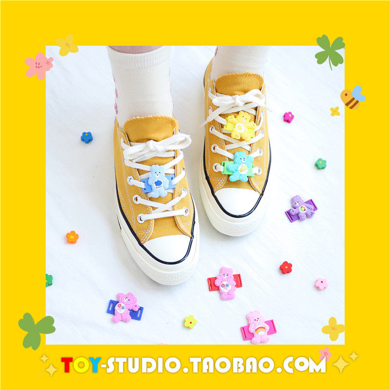 Girls cartoon bear shoes flower canvas shoelace buckle summer couple cute creative personality sneakers decorative shoe flower