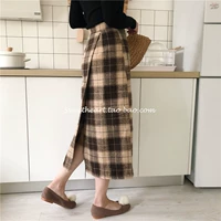 [Sweetlove] Váy len kẻ sọc eo cao phong cách retro chân váy xòe hoa