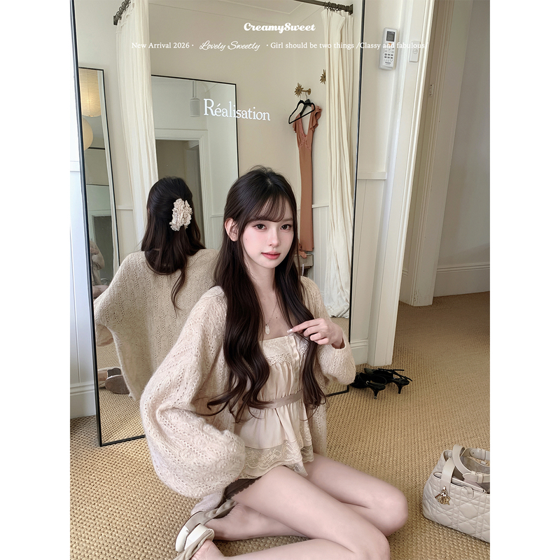 Creamysweet Early Autumn Fuzzy Story 3 Types of Stitching High Weight Alpaca Wool Hand-Crocheted Sweater Jacket Creamysweet Early Autumn Fuzzy Story 3 Types of Stitching High Weight Alpaca Wool Hand-Crocheted Sweater Jacket