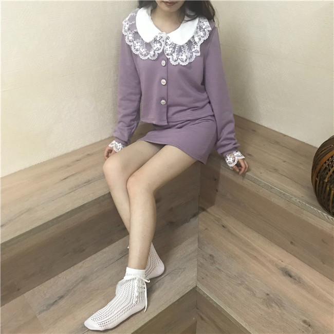 [Sweetlove] Váy cô gái búp bê màu tím búp bê áo khoác nữ hàn quốc