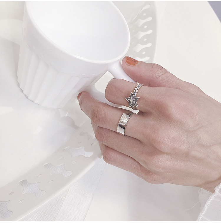 S925 sterling bạc nhẫn nữ phiên bản rộng đơn giản đa năng mịn mì mở vòng đôi nhẫn nhẫn quà tặng nhẫn vàng 18k