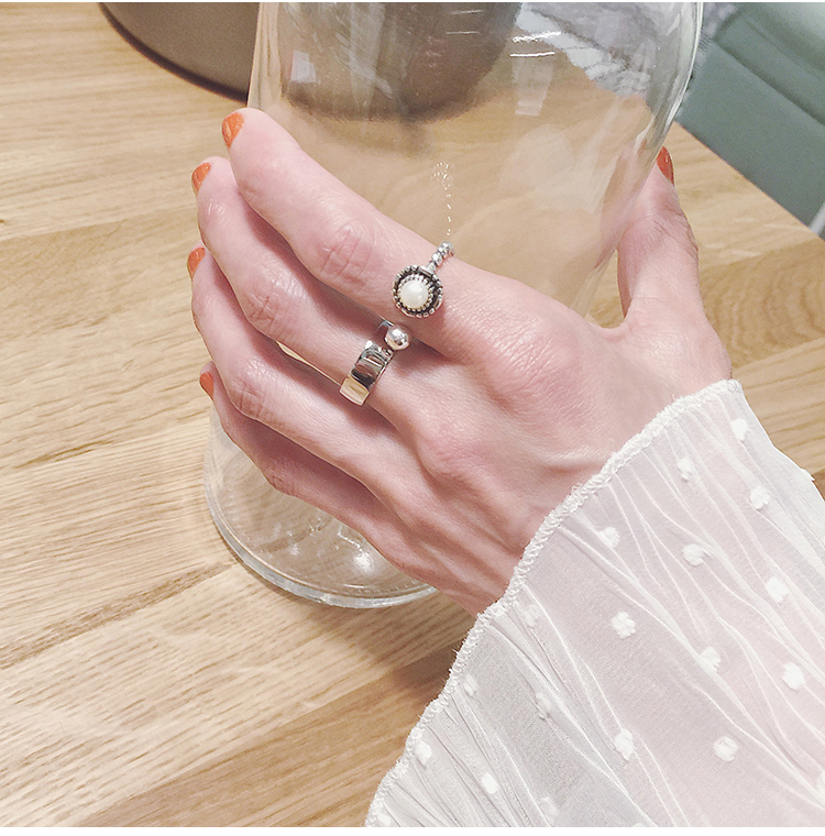 S925 sterling bạc nhẫn nữ phiên bản rộng đơn giản đa năng mịn mì mở vòng đôi nhẫn nhẫn quà tặng nhẫn vàng 18k