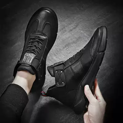 Men's shoes Spring and autumn casual shoes black Joker leather waterproof sneakers one pedal lazy shoes breathable shoes men