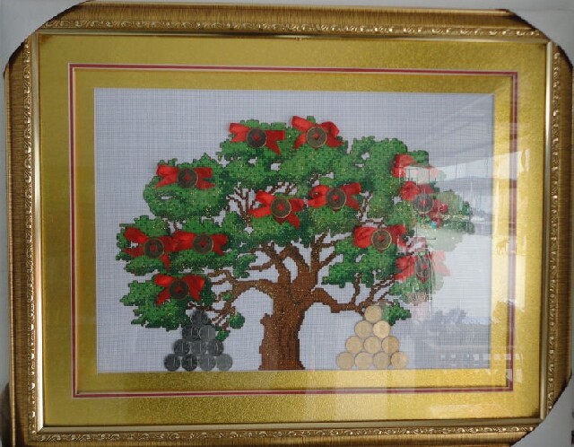 Cross-stitch pure handmade products opening ceremony Chinese wind source of money widely into the cash cow tree to get rich tree