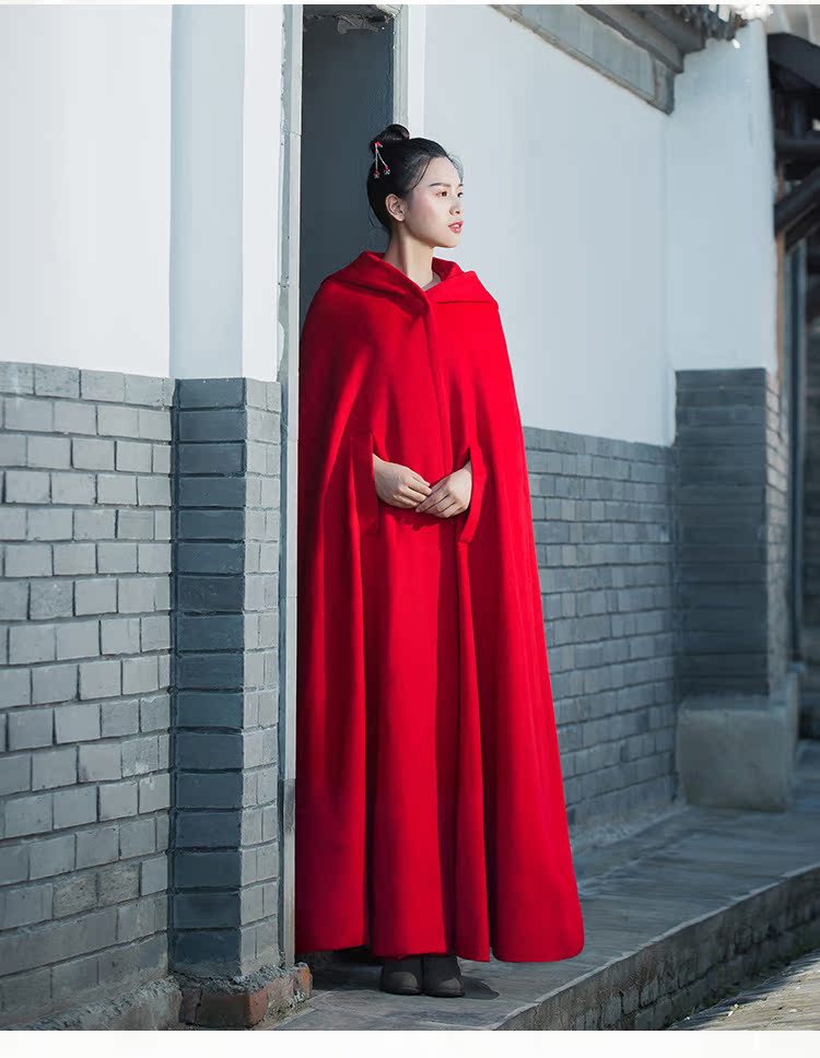 Áo choàng mùa đông Vô tình Master Sorcerer Hat Big Pendulum Áo choàng dài Retro Áo len hai mặt áo khoác cardigan nam