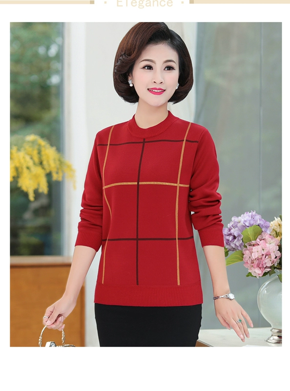 Áo trung niên mùa đông nhỏ áo len mẹ cộng với nhung dày Phụ nữ trung niên ấm áp ấm áp áo sơ mi cổ cao nước ngoài