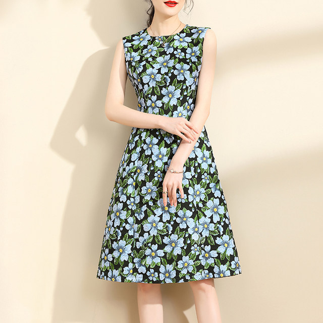 Ink Qinghua 2024 ພາກຮຽນ spring ມາໃຫມ່ Versatile Tank Top Slim Jacquard Sleeveless Dress Vest Skirt Dress