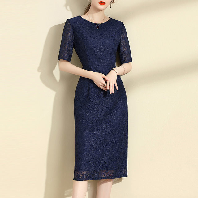 Ink Qinghua 2024 summer ໃຫມ່ dress slim skirt temperament lace skirt elegant waist dress ສໍາລັບແມ່ຍິງ