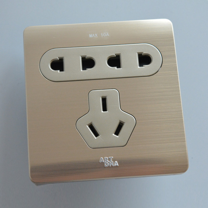 Elegant Point 86 Type Wall Wire Drawing Champagne Gold Power Switch Socket Panel Porous II 23 Inserts 7-Hole Socket