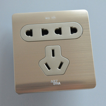 Elegant Point 86 Type Wall Wire Drawing Champagne Gold Power Switch Socket Panel Porous II 23 Inserts 7-Hole Socket