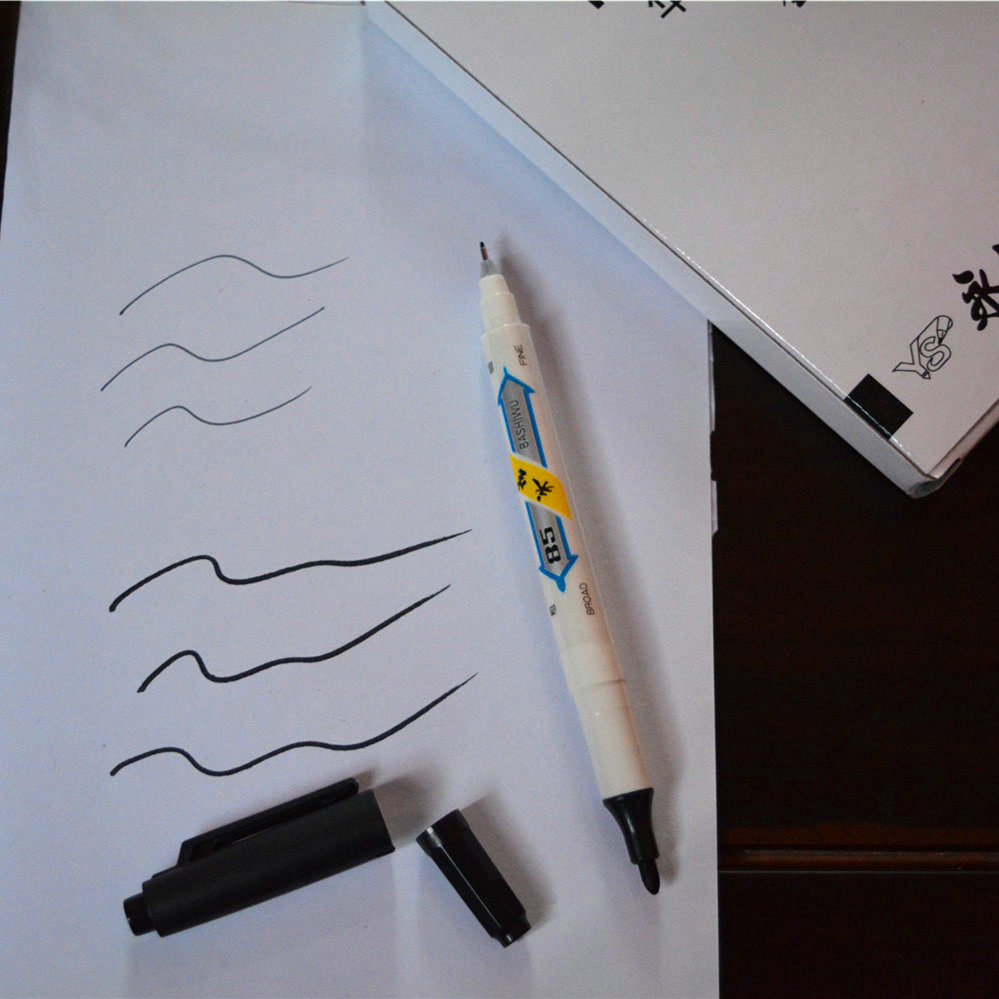 Fancy Line Oily Small Double Head Electrician Mark Pen Black Thickness Head Waterborne Pen Dual-use Ink Pen Seducer Pen