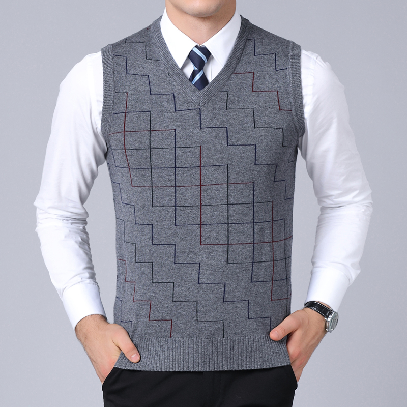 Mùa thu và mùa đông áo len mới nam dệt kim không tay vest kinh doanh bình thường gà trái tim cổ áo len áo len cardigan nam