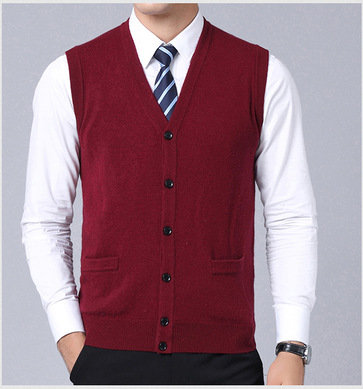 Áo len nam Vest Vest Vest len ​​nguyên chất Mùa thu và mùa đông Slim Green Tuổi trung niên Bố áo len nam ao khoac len nam