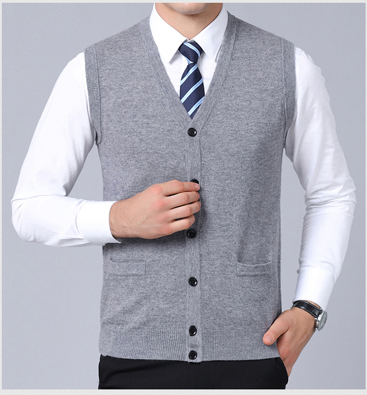 Áo len nam Vest Vest Vest len ​​nguyên chất Mùa thu và mùa đông Slim Green Tuổi trung niên Bố áo len nam ao khoac len nam