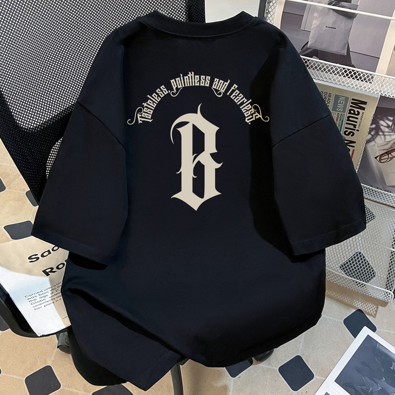 Wassup American-Style Heavyweight Pure Cotton Letter Short-Sleeve T-Shirt, Summer Unisex Trendy Brand Loose Large-Size Half-Sleeve Top