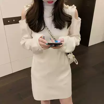 Fenchy 2021 Spring and Autumn New fried street fashion sweater skirt niche Hepburn style sexy strapless Heben style sexy strapless knit dress