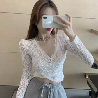 Vchy Lace base shirt female inner set spring slim temperament V collar short wear Foreign style long sleeve top