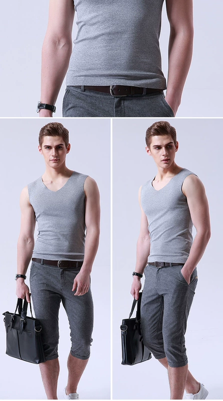 Áo liền quần nam lụa lụa modal cotton mùa hè vai rộng V-cổ không tay áo thun bó sát thể thao - Áo vest cotton vest khoác nam