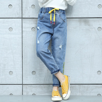 Girls jeans spring and autumn 2021 new childrens pants autumn trousers wear big children casual pants loose autumn clothes