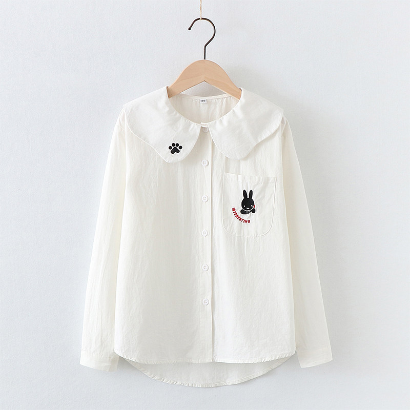 Girl Shirt Spring Autumn 2022 New Children Dolls Collar White Shirt Pure Cotton CUHK Kid Hitting Bottom Blouses Spring Clothing