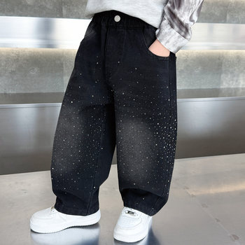 Boys' Jeans Children's 2026 New Spring and Autumn Stylish Cool Rhinestone Straight-Leg Pants Baby Casual Pants