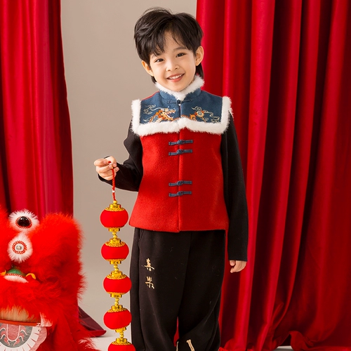 Зимний костюм мальчика цветочника, детское ханьфу, одежда для мальчика, китайский стиль