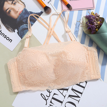 Beautiful back bra gathered thin lace female rimless cross belt sexy underwear anti-naked bandeau summer