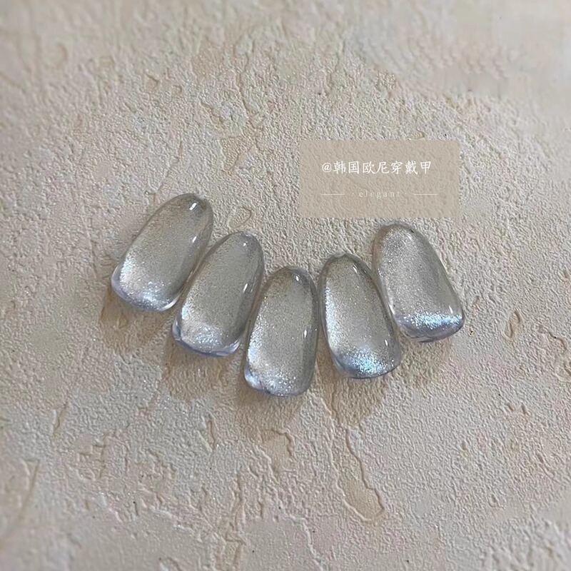 【Korean Oni Wearable Nails】Water-Like Lake Blue Color Glass Bead Cat Eye Wearable Nails Xiaohongshu 【Korean Oni Wearable Nails】Water-Like Lake Blue Color Glass Bead Cat Eye Wearable Nails Xiaohongshu