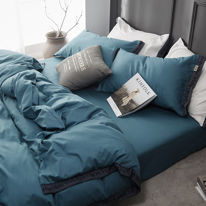 60 Nordic minimalist lukewarm pure colour webbing wind all-cotton single double bed light lavish without fade three or four sets of bed goods