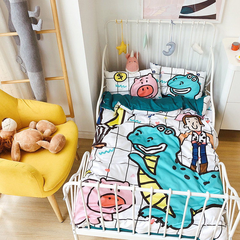 Cotton 60 sticks of tribute satin four seasons cartoon soft cute baby crib kit kindergarten dormitory four-piece set of bedding