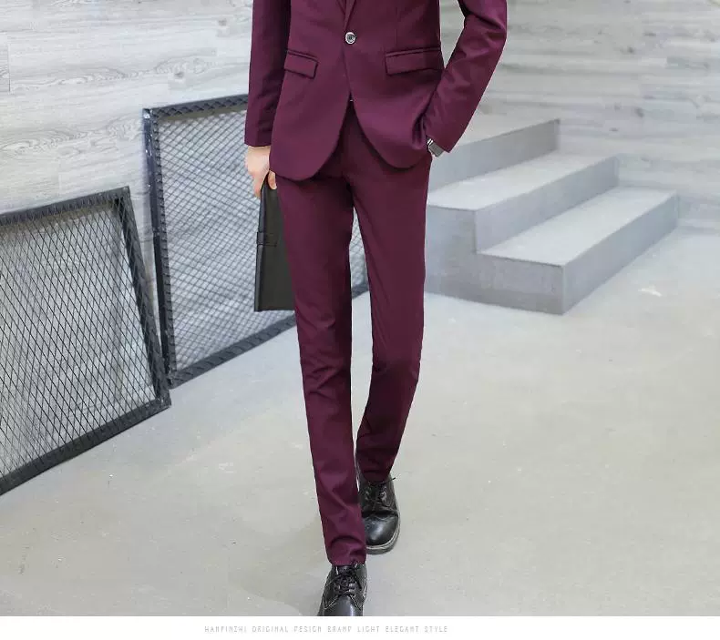 Bộ đồ nam ba mảnh phù hợp với sinh viên đại học Slim phù hợp với chuyên nghiệp phù hợp với chú rể phù rể