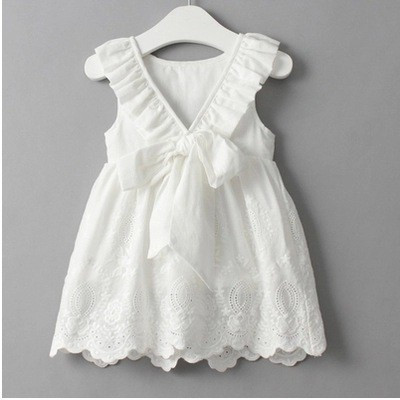 Fashion pure white temperament back V butterfly girls dress 2021 summer new baby vest skirt 0032