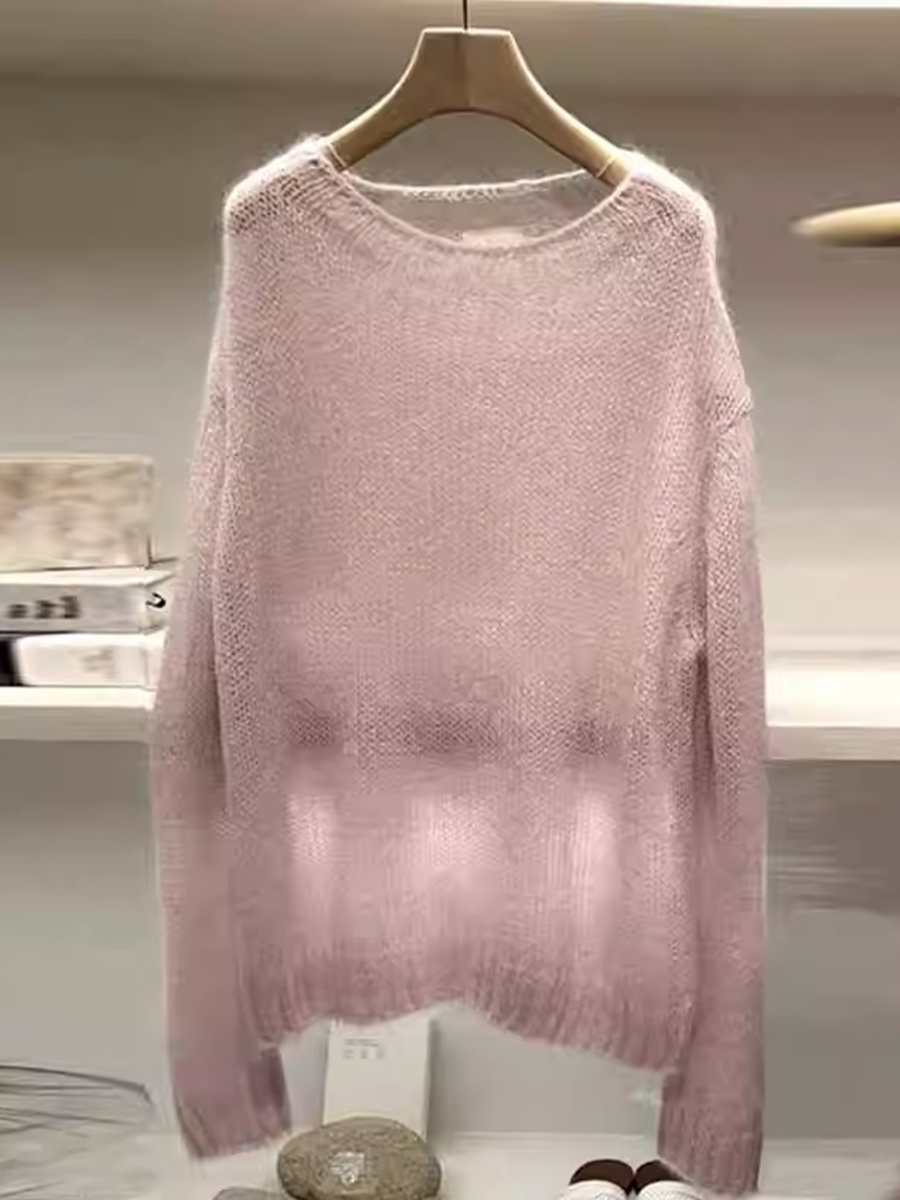 女性用ピンクのモヘアニットセーター、柔らかく、ゆったりとしていて、ゆったりとしていて、用途が広く、優しく、高級なトップス、インナーウェア、アウターウェア