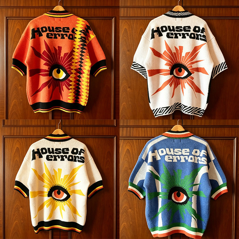 House of Errors Truth's Eye American Fashion Brand Multi-Color Jacquard Lapel Knitwear Sweater for Men and Women House of Errors Truth's Eye American Fashion Brand Multi-Color Jacquard Lapel Knitwear Sweater for Men and Women