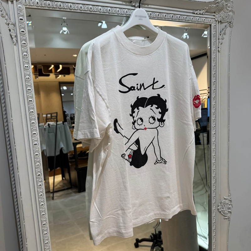 Saint Michael26Ss Betty Doll Print Short-Sleeved T-Shirt for Men and Women Trendy