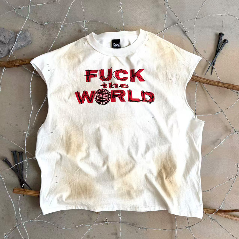 Travis Scott "Antisocial" Limited Edition Street Graffiti Style Spray-Painted Sleeveless Tank Top T-Shirt for Men and Women