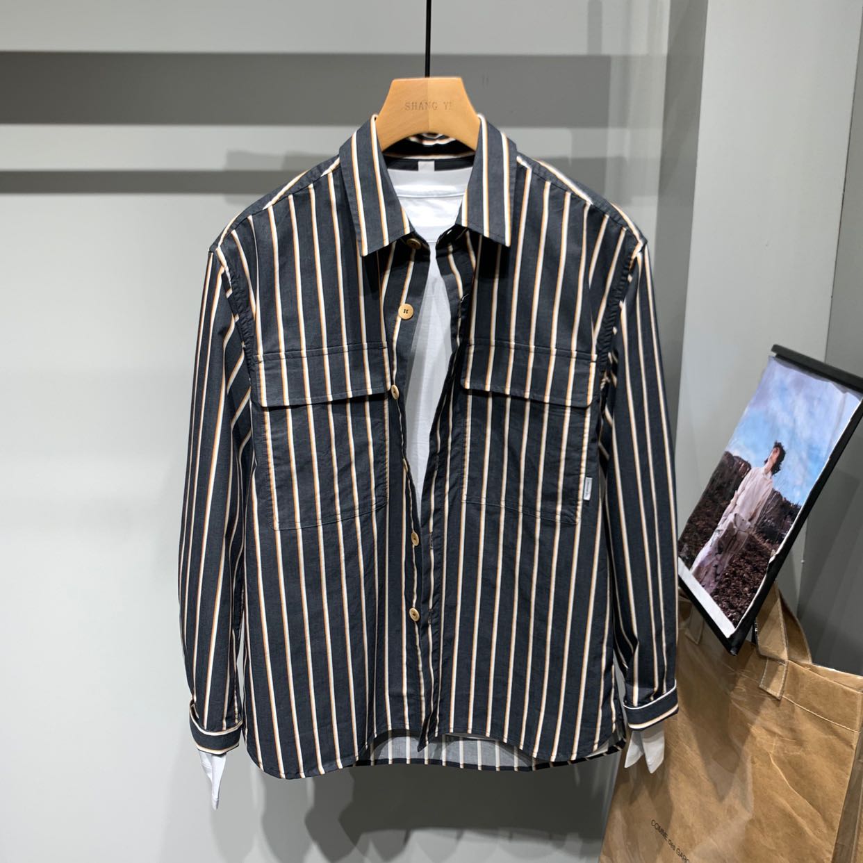 2022 spring new men's day line trendy long sleeves striped casual shirt 100 hitch-free shirt jacket