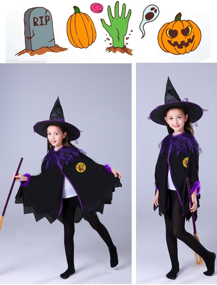 Halloween quần áo trẻ em cô gái phù thủy ma thuật áo choàng công chúa cosplay ma cà rồng đồ đẹp cho bé gái