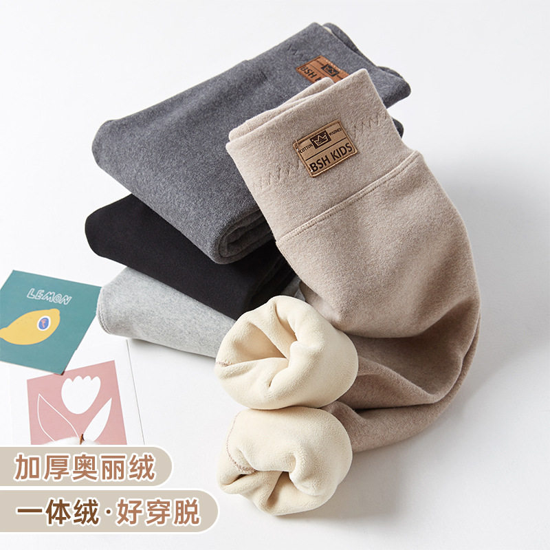 Children's velvet thick inner pants 2020 winter new men's and women's treasure integrated velvet outer wear warm warm long pants